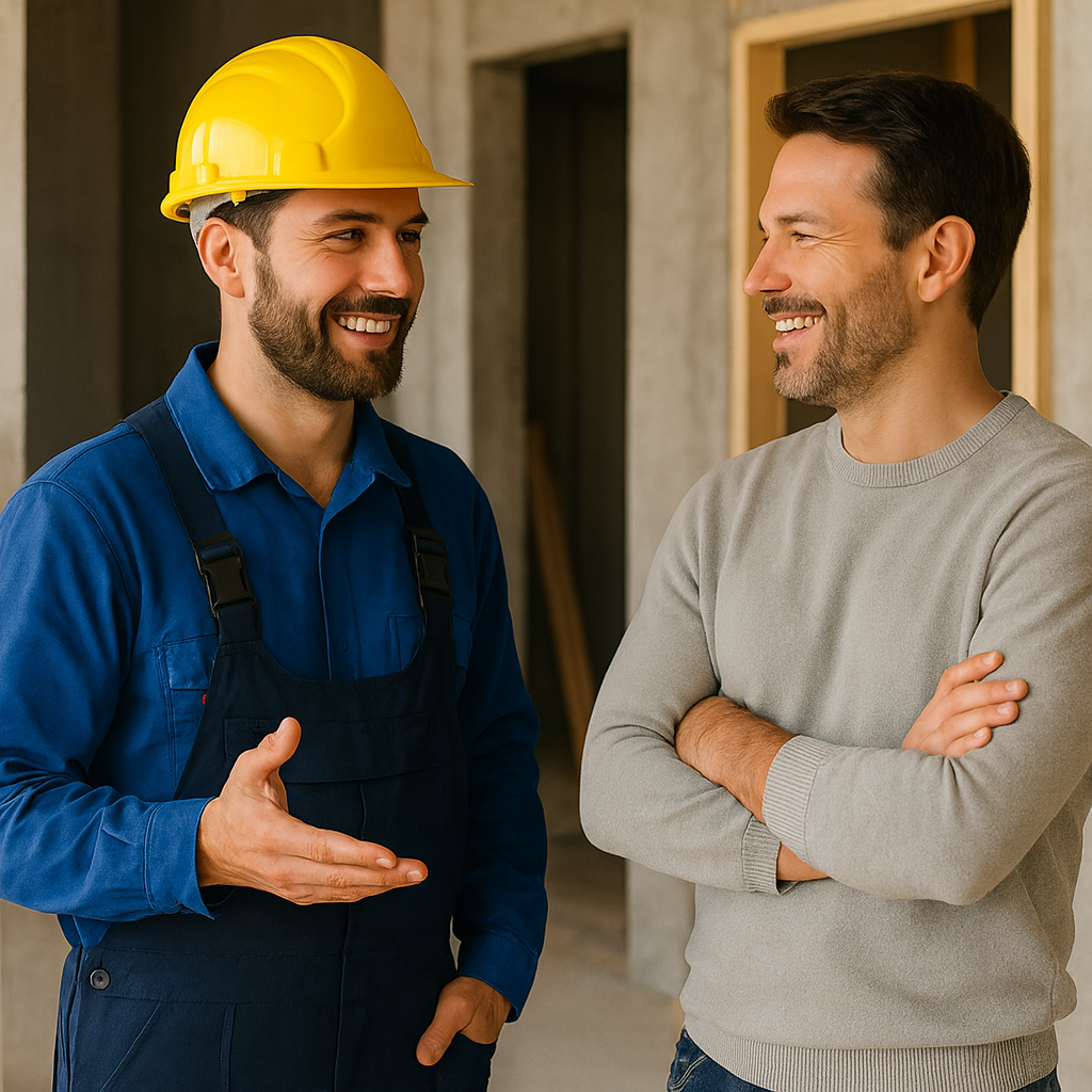 Chantier de construction avec réunion professionnelle - Demandes de devis